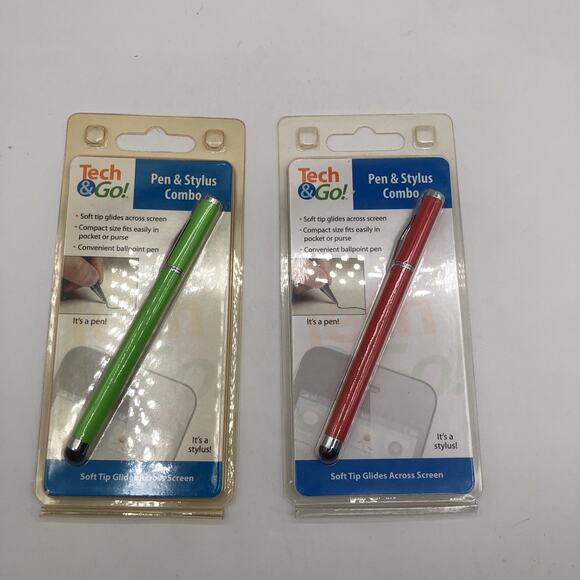 Tech&Go! Compact Ballpoint Pen+Soft Tip Touchscreen Stylus 2-in-1 Combo - 2 Pack - Picture 1 of 3